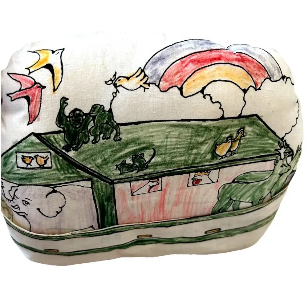 VTG Decorative Art Pillow Noah’s Ark Fable Animals Baby Crib Kid Room Cotton USA